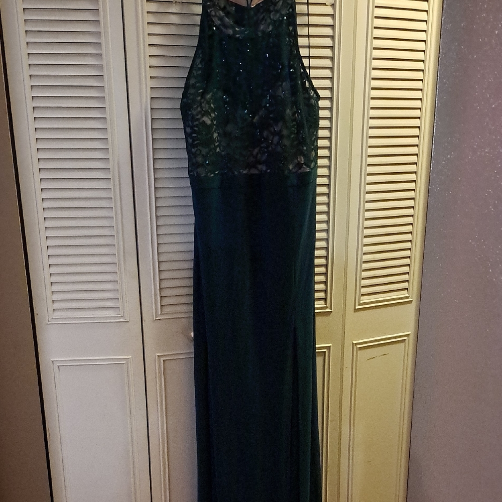 Emerald Green Beaded Halter Maxi Dress
